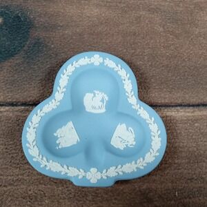 Wedgwood Jasperware Blue Trinket Dish Trefoil Shape White Relief